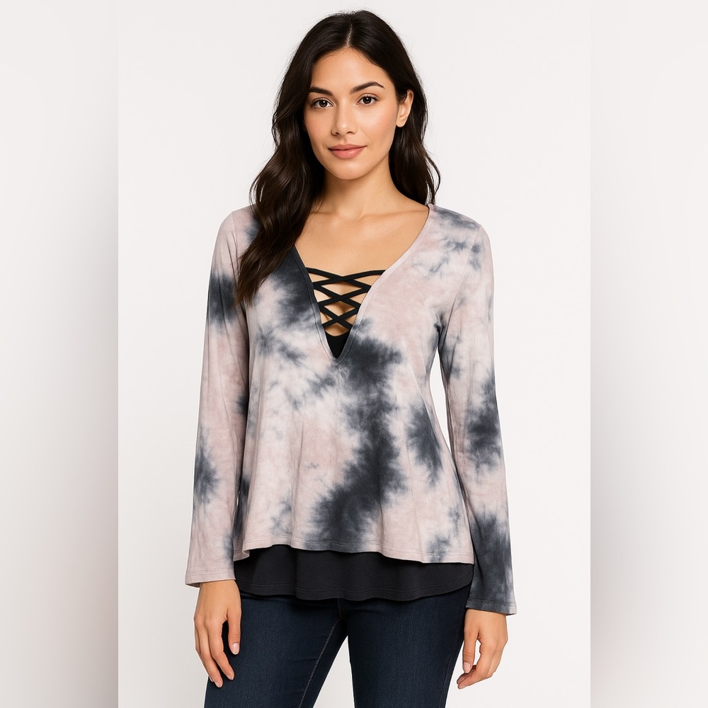 Tie dye hippie chic sexy layered bell sleeve top